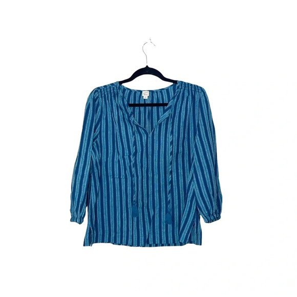 LOFT Beach Teal & Blue Striped Split Neck Popover Top Medium Women’s - Picture 1 of 11